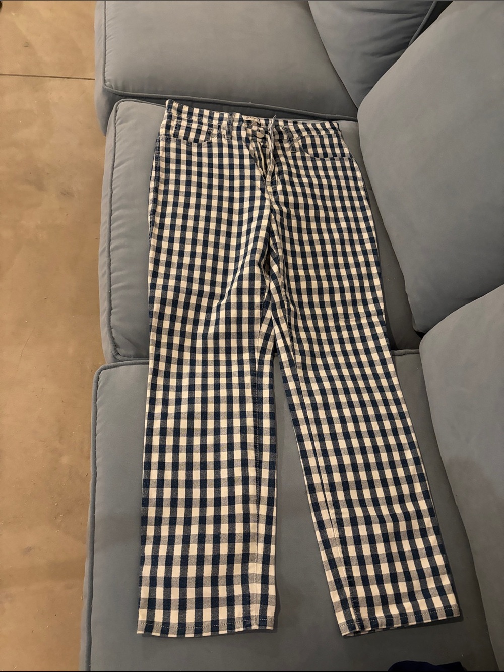 J. Crew Navy and White Gingham Relaxed Jeans